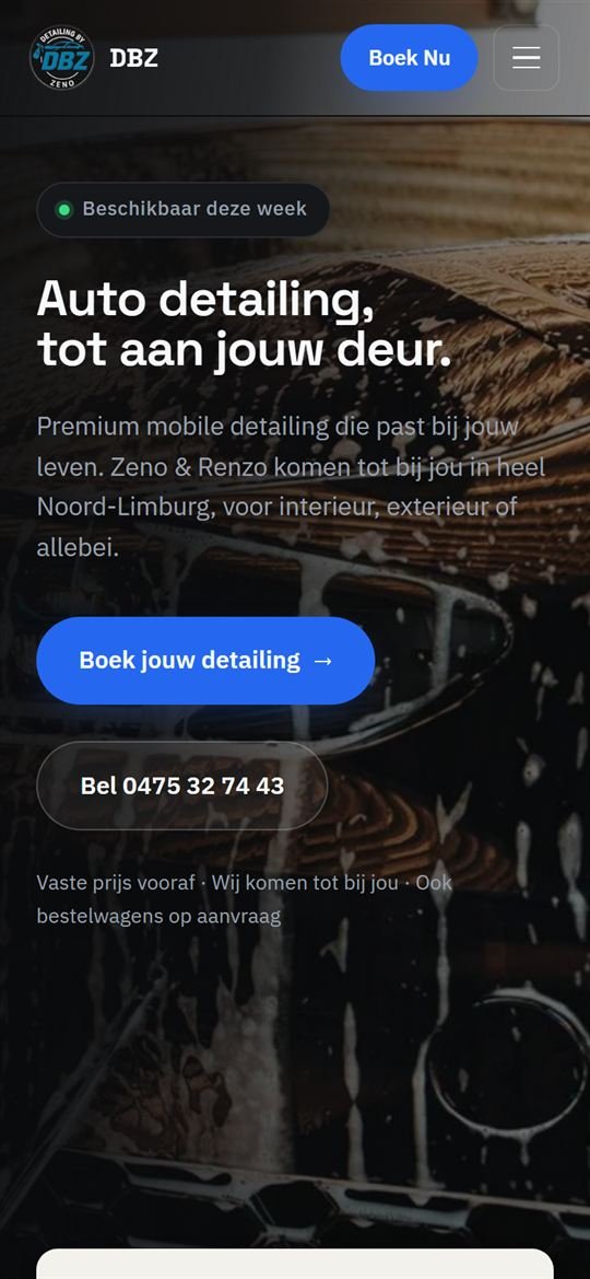 Mobiel: homepage van Detailing by Zeno.